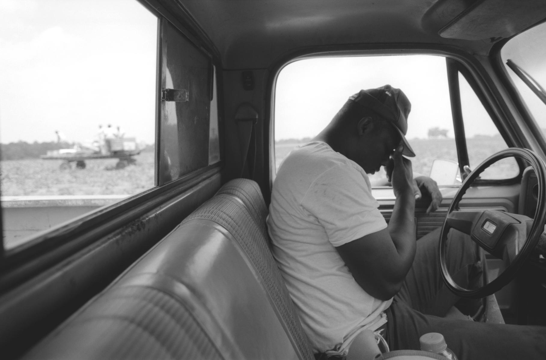 <p><center>Thomas County, Georgia:</center></p>
James Marable, shows the stress upon returning to his fields after a morning meeting with local FSA officials earlier. : Images : AMERICAN BLACK FARMERS PROJECT - John Ficara