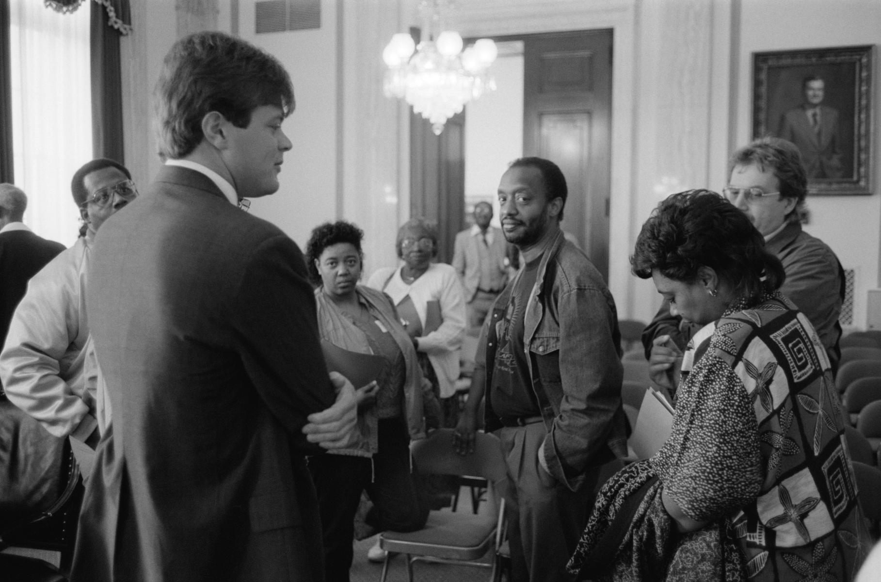 <p><center>Washington, D.C.:</center></p>
Shirley Sherrod a representative of the Federation of Southern Cooperatives, reacts as a congressional aide appears for a meeting instead of the congressman himself.
 : Images : AMERICAN BLACK FARMERS PROJECT - John Ficara